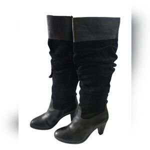 Antonio Melani‎ Knee High Heel Black Leather Boots 7½M Witchy Goth Feminine Y2K